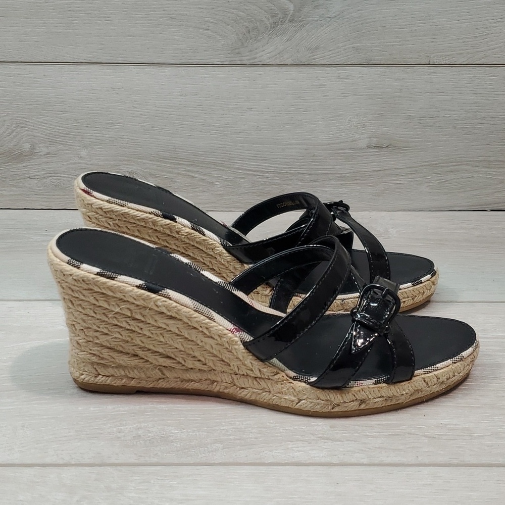 Burberry Womens Leather Logo Print Espadrille Wedge Sandals Shoes sz EU 40/10 - Picture 2 of 13